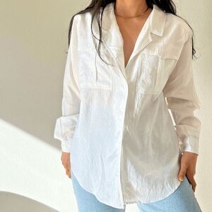 vtg 90s Ashleigh Morgan white Chore shirt long sleeve button blouse Overshirt 12